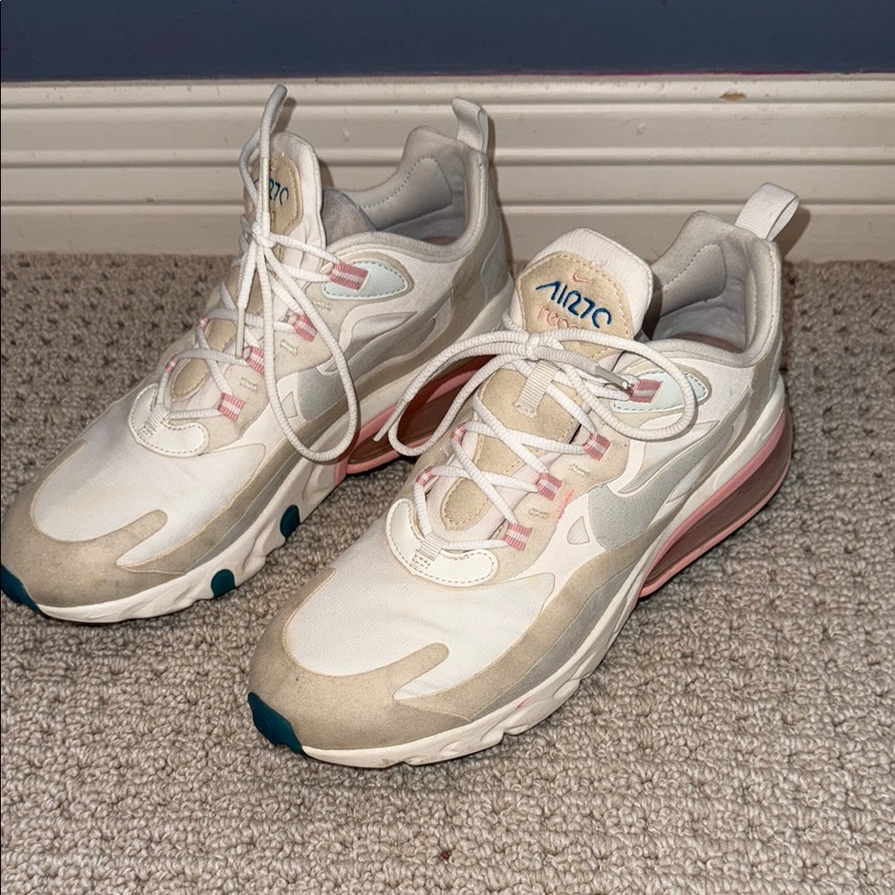 Nike White and Pink Air Max Sneakers with Retro Design
